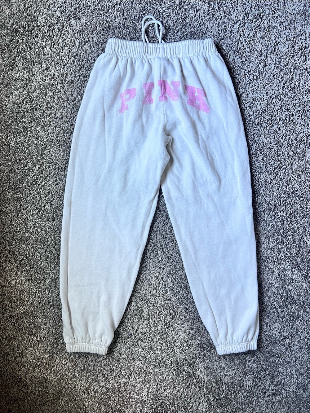 PINK Victoria's Secret White Sweat Joggers with Pink Logo